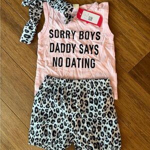 9-12M “Sorry Boys Daddy Says No Dating” Pink and Leopard Print Toddler Outfit